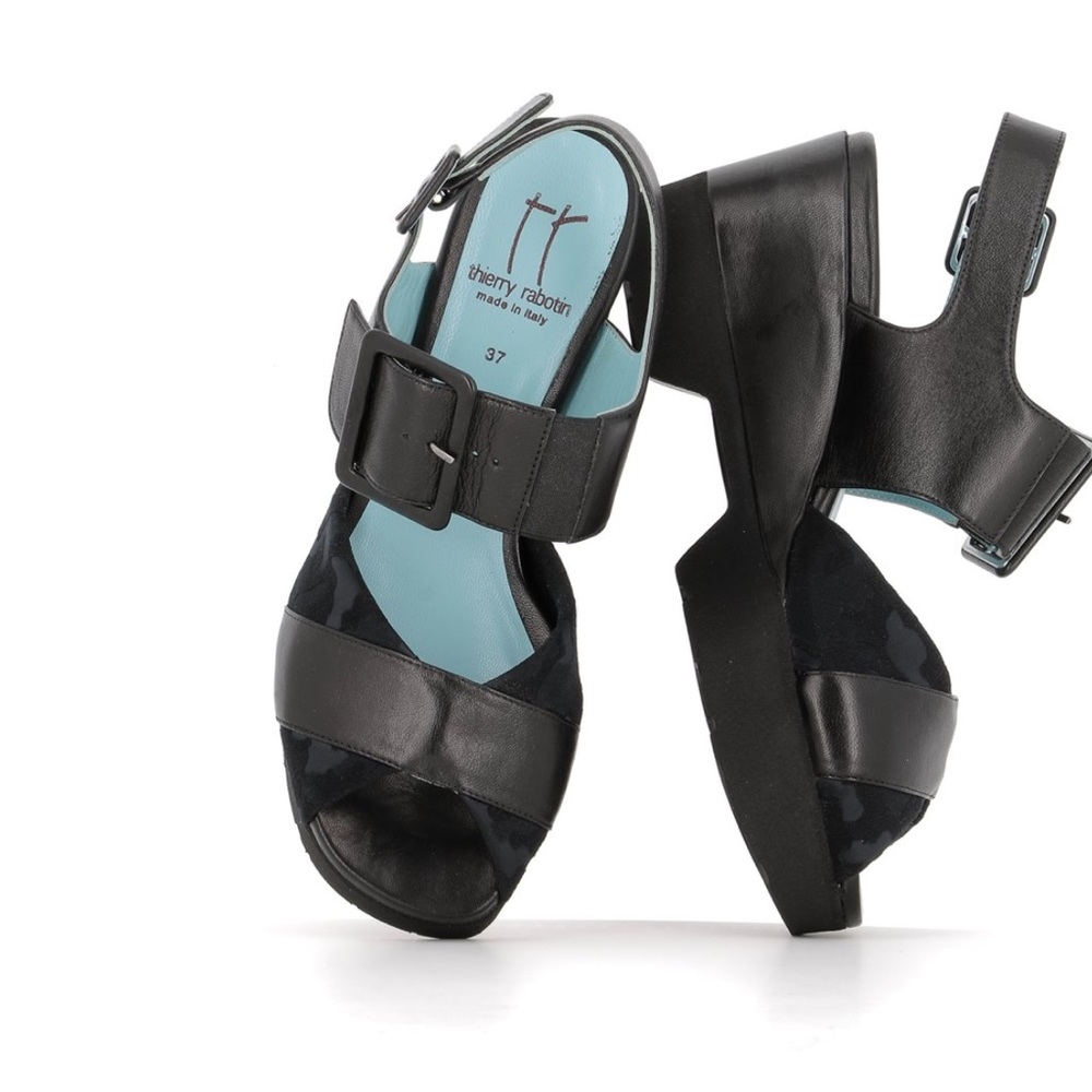 Thierry Roubatin black “Dorothi” fabric platform/wedge sandals